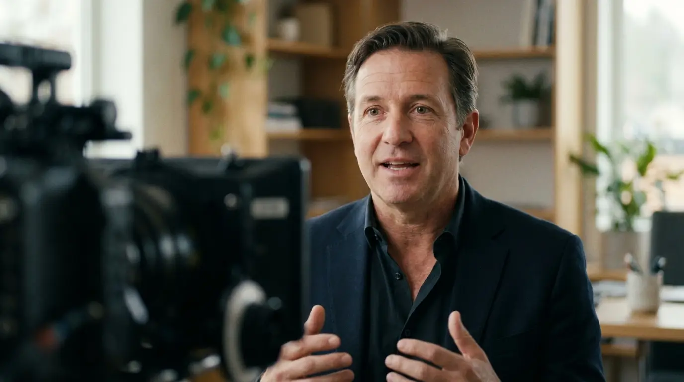 Business owner speaking authentically to camera in an interview