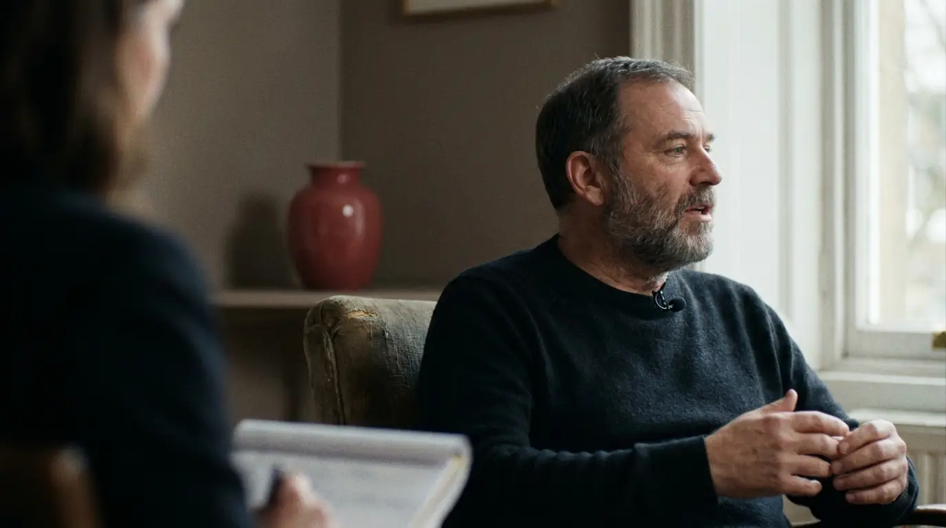 Person interviewed in soft natural window light