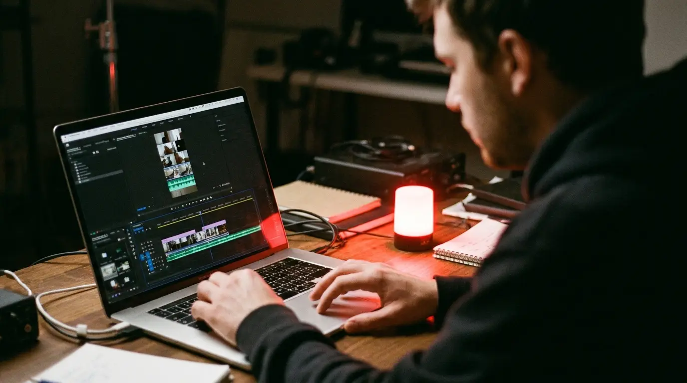 Editing vertical social media clips on a laptop timeline