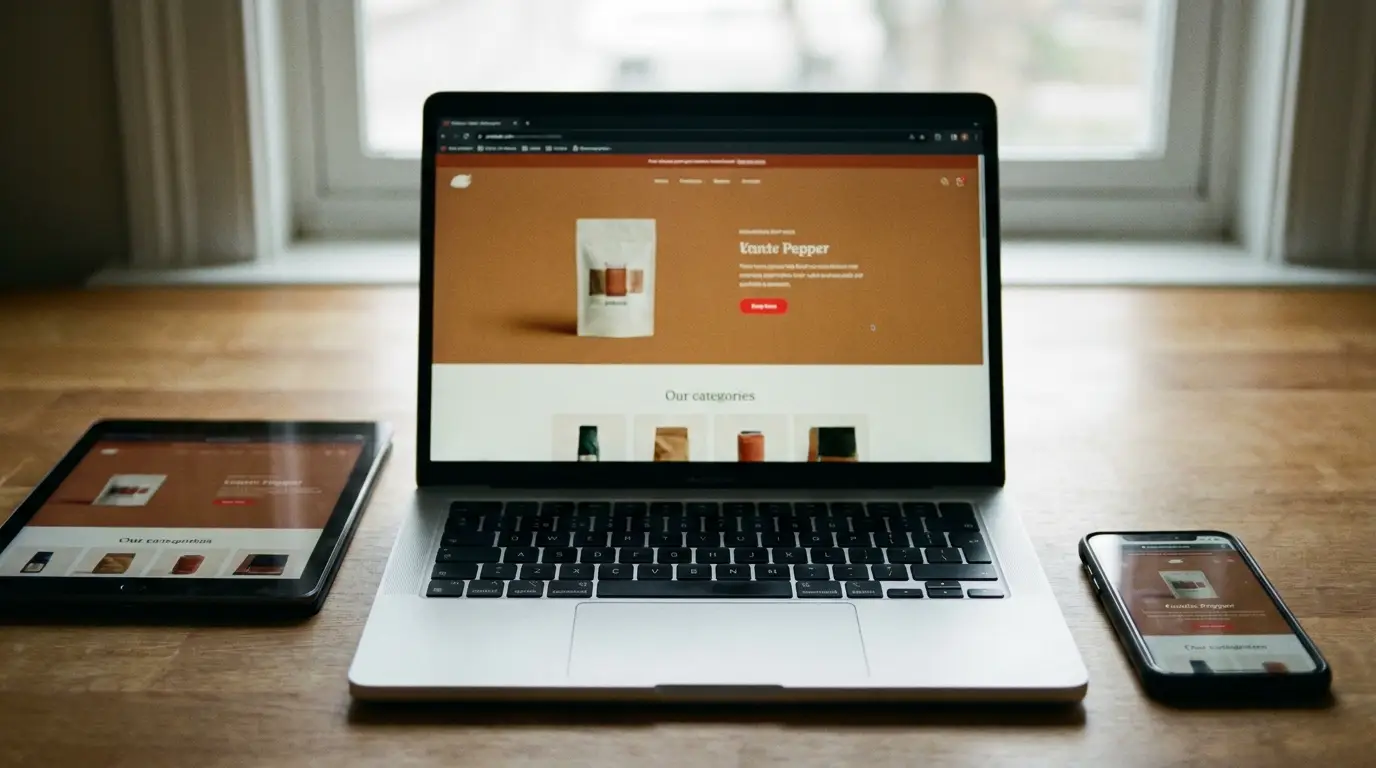 The same content adapted across laptop, tablet, and phone formats